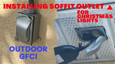 exterior electrical box on sloping soffit|outdoor soffit electrical outlet.